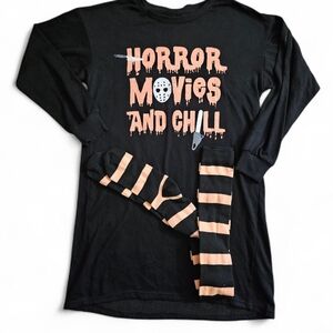 Horror Movies And Chill Sleep Shirt With Striped Long Socks